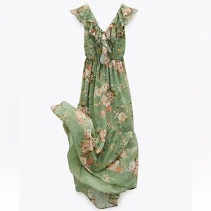 NWT Zara floral printed ruffle maxi dress
